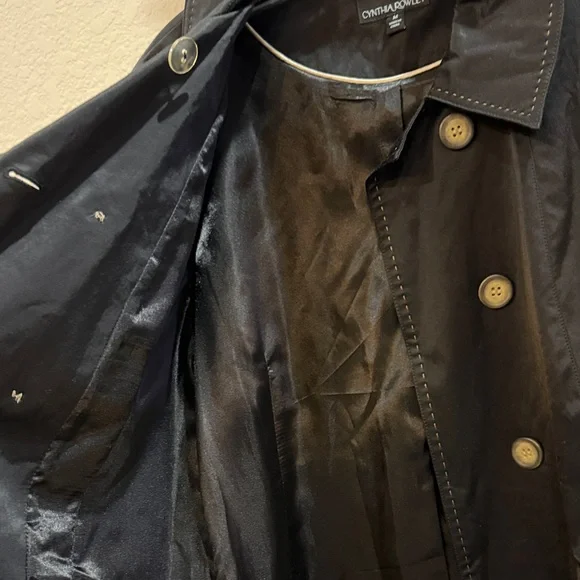 Cynthia Rowley Black Trench Coat with Button Accents - Picture 3 of 6